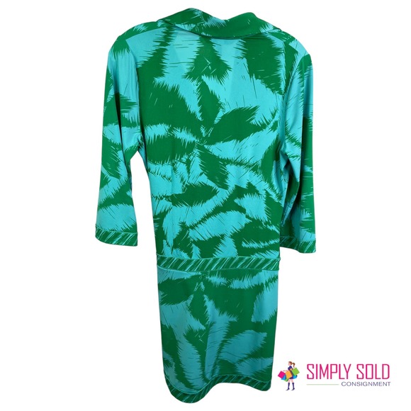 BCBGMAXAZRIA Women's A-Line Dress Long Sleeve Green Stretch Collared Wrap S - Picture 3 of 12